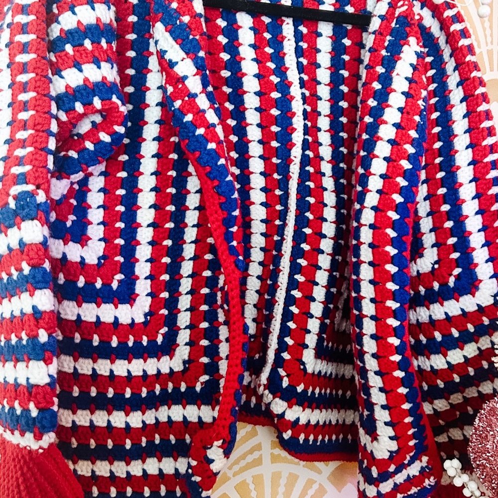 Red, White, and Blue Crochet Cardigan